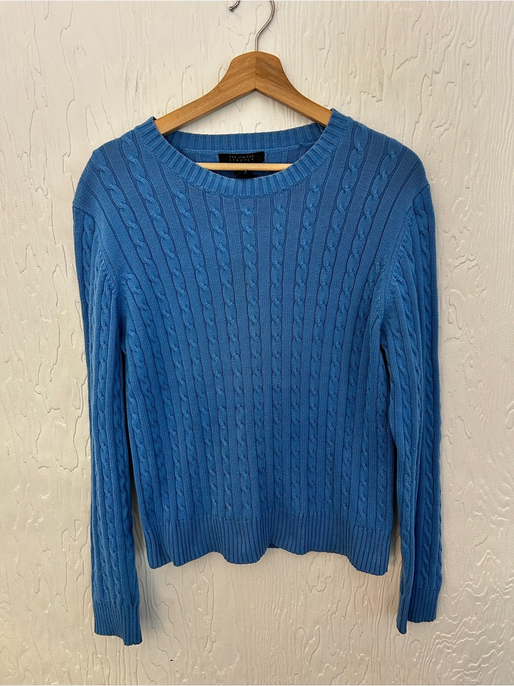 THE LIMITED Cotton Cable Knit Sweater Blue Large Coastal Summer Nautical Classic
